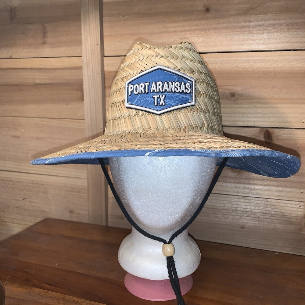 Lucky 7 STRAW HAT Fishing Shark Beach Summer‎ Sun Shade Headgear Drawstring NWOT